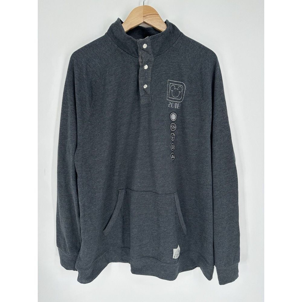 Disney Parks Mens Sweatshirt Gray Snap Collar Pullover 2018 Size 2XL